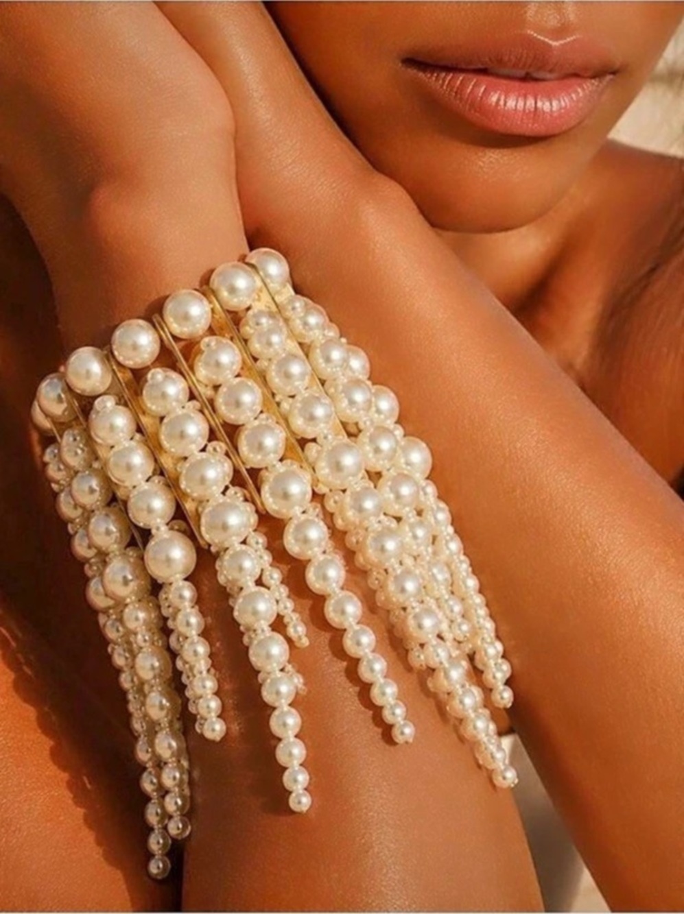 Opulent Couture Pearl Cascade Cuff Bracelet